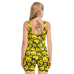 Graffiti Happy Emoji Pattern Print Sleeveless One Piece Swimsuit