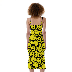 Graffiti Happy Emoji Pattern Print Slim Fit Midi Cami Dress