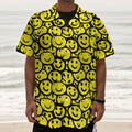 Graffiti Happy Emoji Pattern Print Textured Short Sleeve Shirt