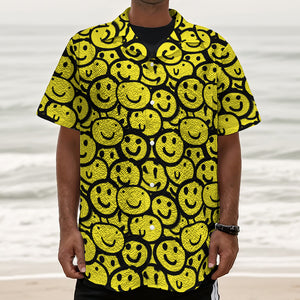 Graffiti Happy Emoji Pattern Print Textured Short Sleeve Shirt