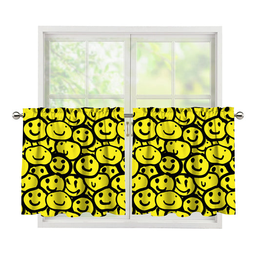 Graffiti Happy Emoji Pattern Print Tier Curtains