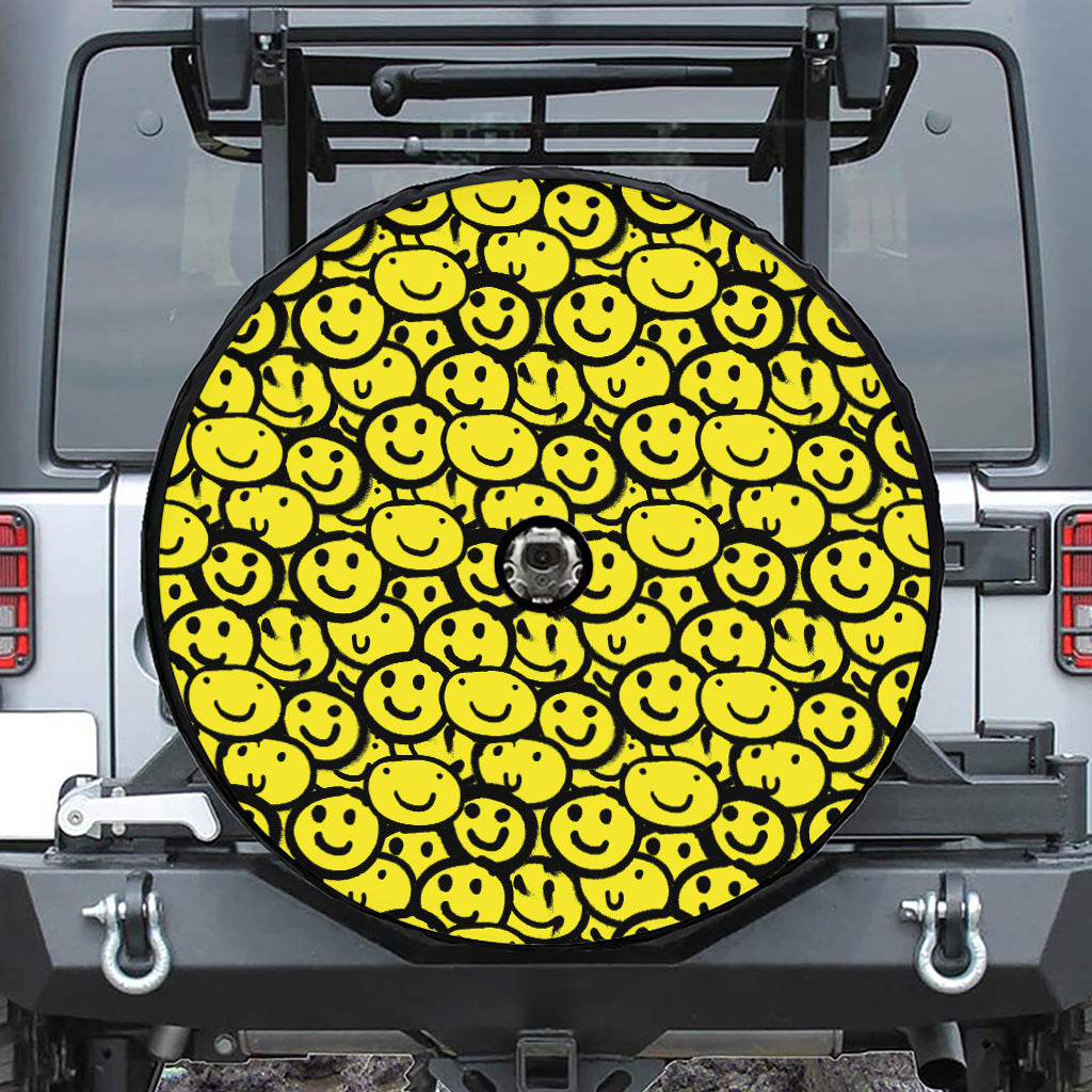 Graffiti Happy Emoji Pattern Print Tire Cover With Camera Hole