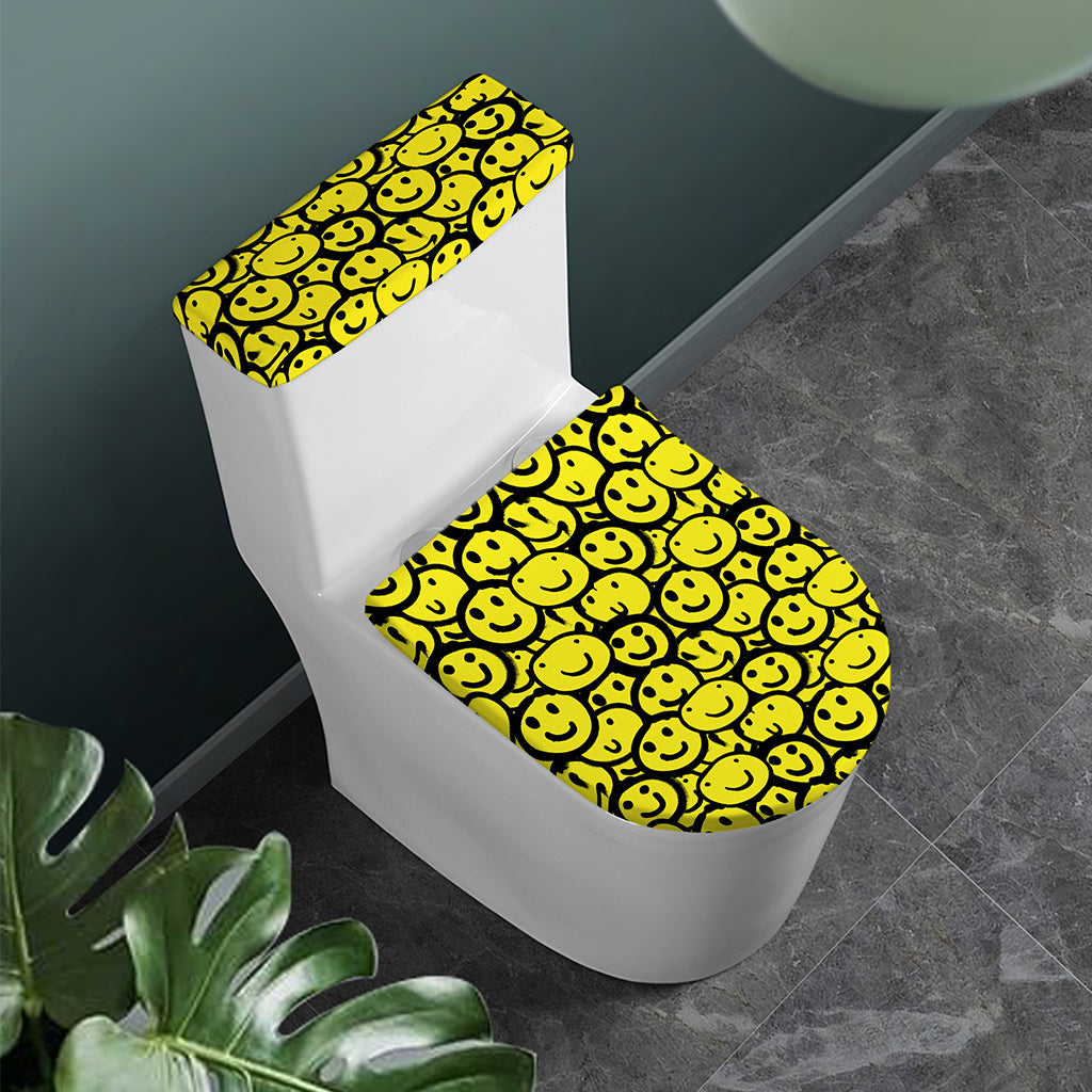 Graffiti Happy Emoji Pattern Print Toilet Lid And Tank Cover Set