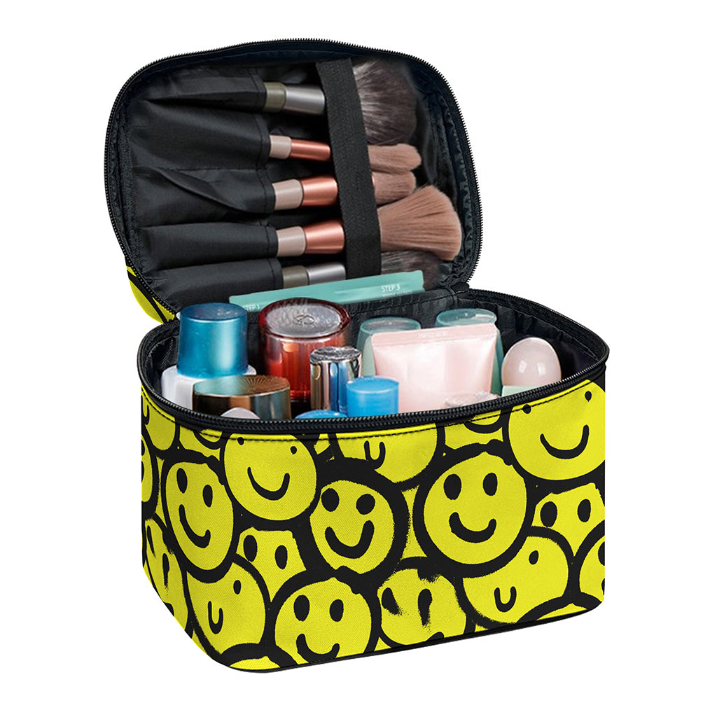 Graffiti Happy Emoji Pattern Print Travel Makeup Bag