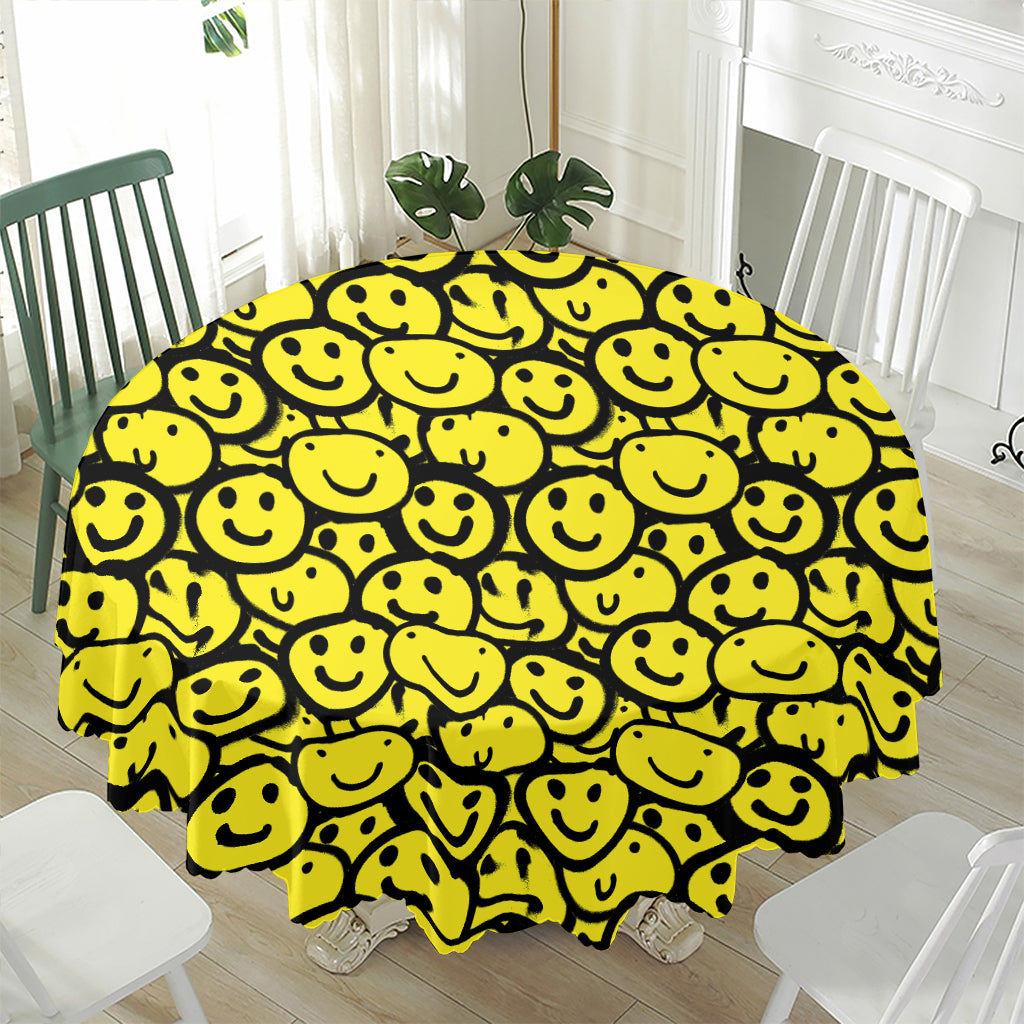 Graffiti Happy Emoji Pattern Print Waterproof Round Tablecloth