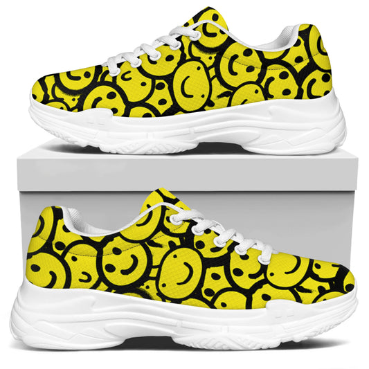 Graffiti Happy Emoji Pattern Print White Chunky Shoes