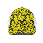 Graffiti Happy Emoji Pattern Print White Mesh Trucker Cap