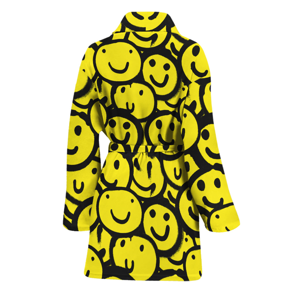 Graffiti Happy Emoji Pattern Print Women's Bathrobe