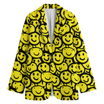 Graffiti Happy Emoji Pattern Print Women's Blazer