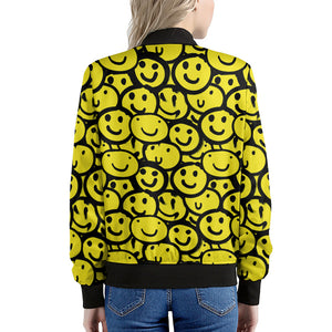 Graffiti Happy Emoji Pattern Print Women's Bomber Jacket