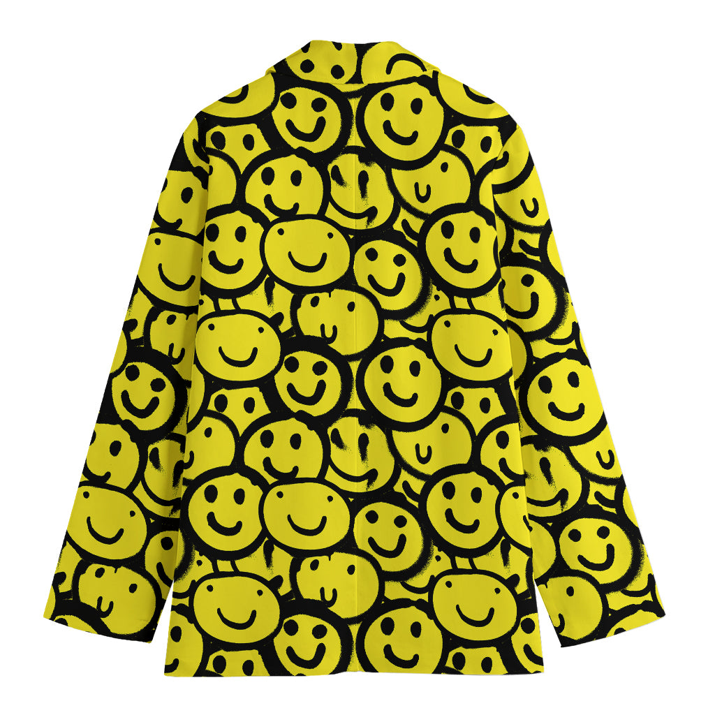 Graffiti Happy Emoji Pattern Print Women's Cotton Blazer