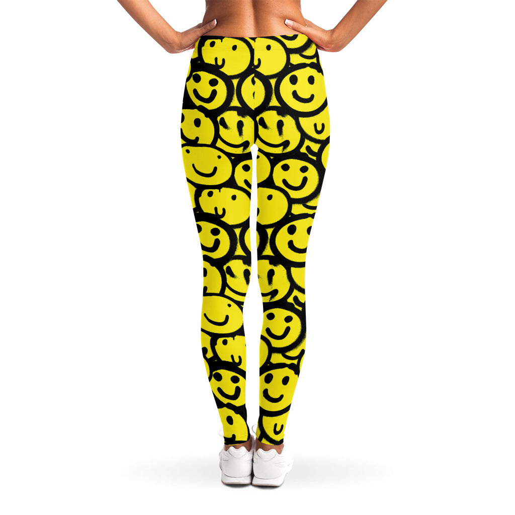 Graffiti Happy Emoji Pattern Print Women's Leggings