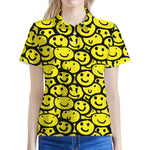 Graffiti Happy Emoji Pattern Print Women's Polo Shirt