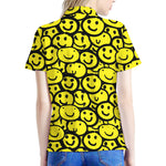 Graffiti Happy Emoji Pattern Print Women's Polo Shirt