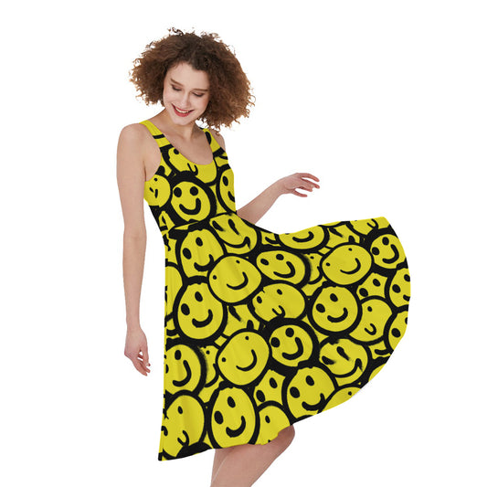Graffiti Happy Emoji Pattern Print Women's Sleeveless Dress