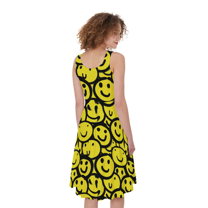 Graffiti Happy Emoji Pattern Print Women's Sleeveless Dress