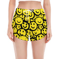 Graffiti Happy Emoji Pattern Print Women's Split Running Shorts