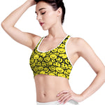 Graffiti Happy Emoji Pattern Print Women's Sports Bra