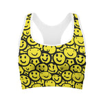 Graffiti Happy Emoji Pattern Print Women's Sports Bra