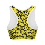 Graffiti Happy Emoji Pattern Print Women's Sports Bra