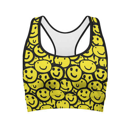 Graffiti Happy Emoji Pattern Print Women's Sports Bra