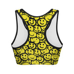 Graffiti Happy Emoji Pattern Print Women's Sports Bra