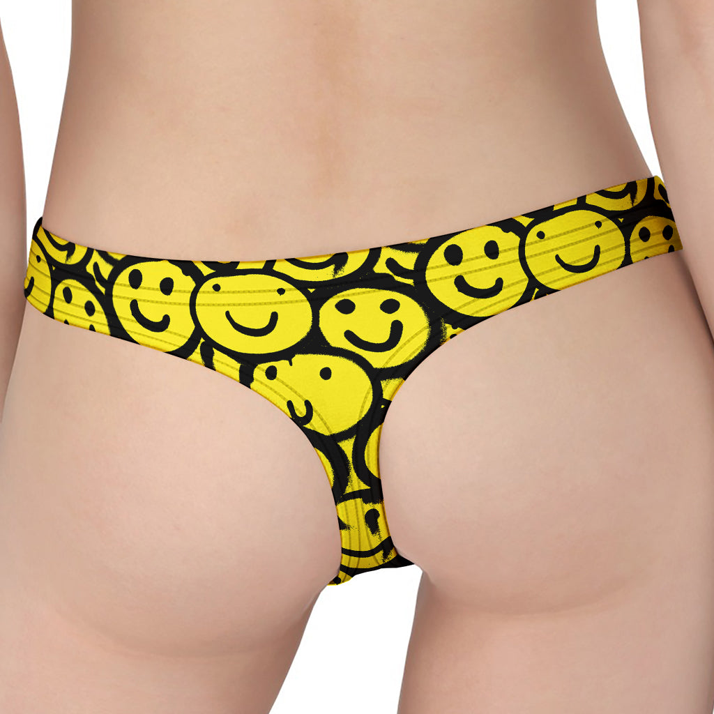 Graffiti Happy Emoji Pattern Print Women's Thong