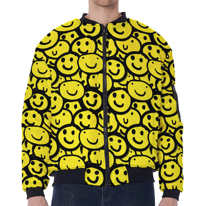 Graffiti Happy Emoji Pattern Print Zip Sleeve Bomber Jacket