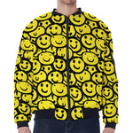 Graffiti Happy Emoji Pattern Print Zip Sleeve Bomber Jacket