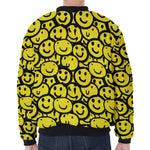 Graffiti Happy Emoji Pattern Print Zip Sleeve Bomber Jacket