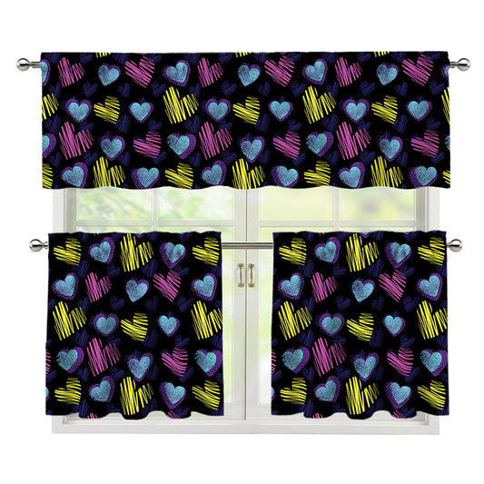 Graffiti Heart Pattern Print 3 Piece Kitchen Curtains