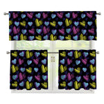 Graffiti Heart Pattern Print 3 Piece Kitchen Curtains