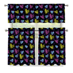 Graffiti Heart Pattern Print 3 Piece Kitchen Curtains