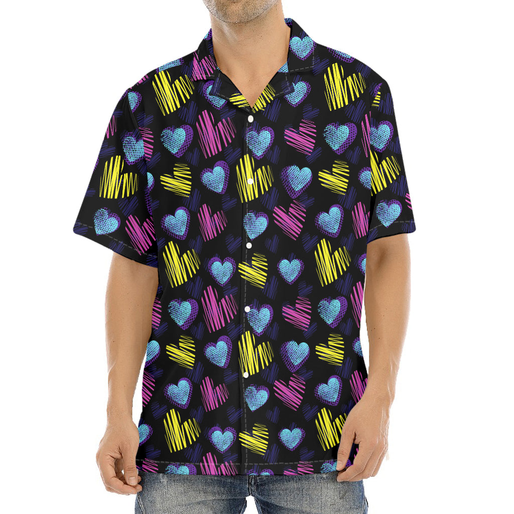 Graffiti Heart Pattern Print Aloha Shirt