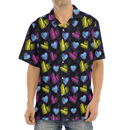 Graffiti Heart Pattern Print Aloha Shirt