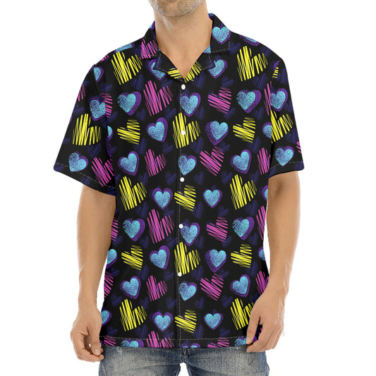 Graffiti Heart Pattern Print Aloha Shirt