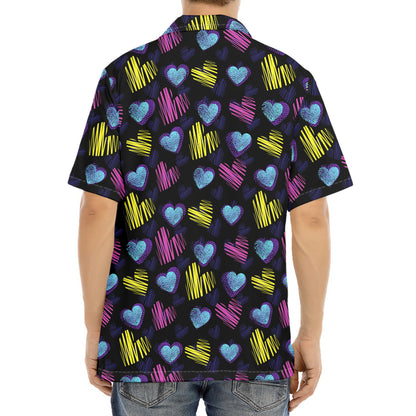 Graffiti Heart Pattern Print Aloha Shirt