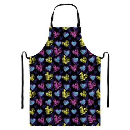 Graffiti Heart Pattern Print Bib Apron With Pocket