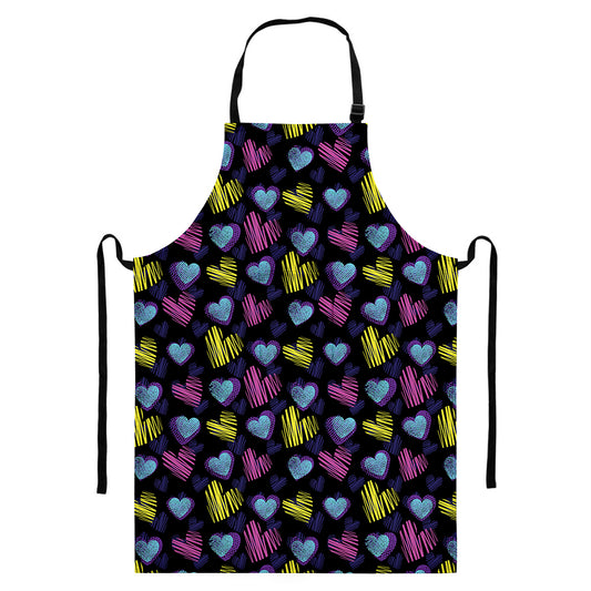 Graffiti Heart Pattern Print Bib Apron With Pocket