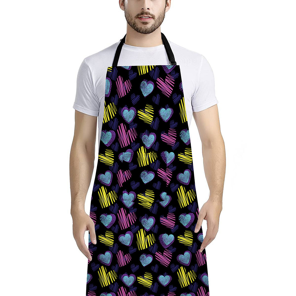 Graffiti Heart Pattern Print Bib Apron With Pocket