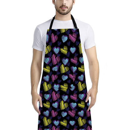 Graffiti Heart Pattern Print Bib Apron With Pocket
