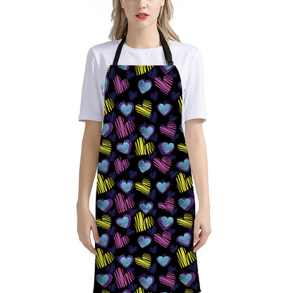 Graffiti Heart Pattern Print Bib Apron With Pocket