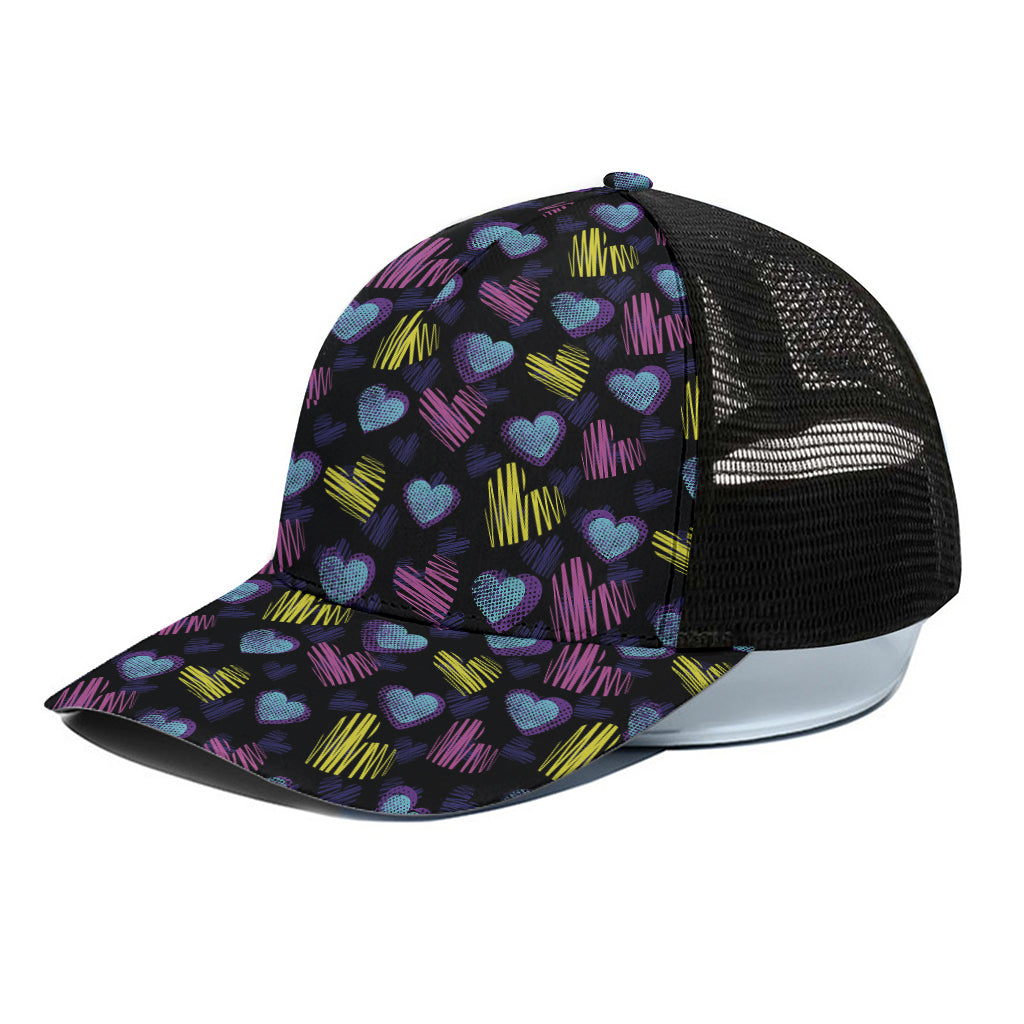 Graffiti Heart Pattern Print Black Mesh Trucker Cap