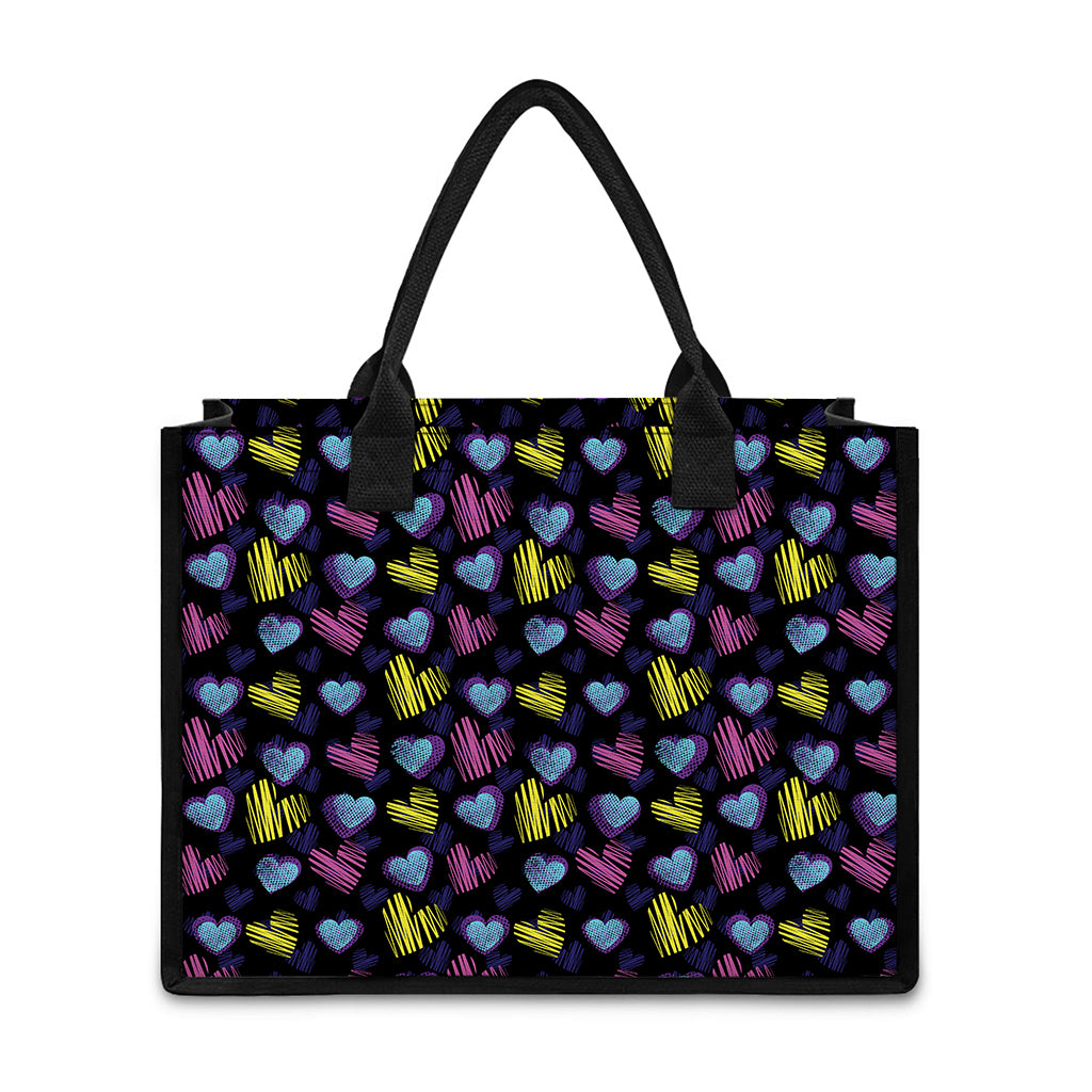 Graffiti Heart Pattern Print Canvas Tote Bag