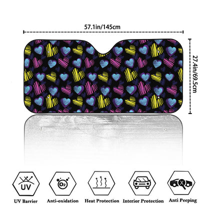 Graffiti Heart Pattern Print Car Windshield Sun Shade
