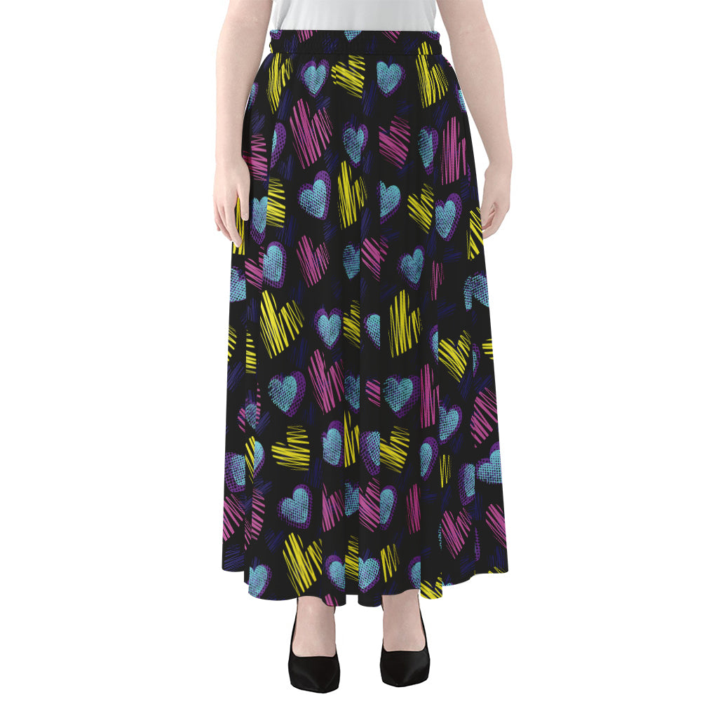 Graffiti Heart Pattern Print Chiffon Maxi Skirt