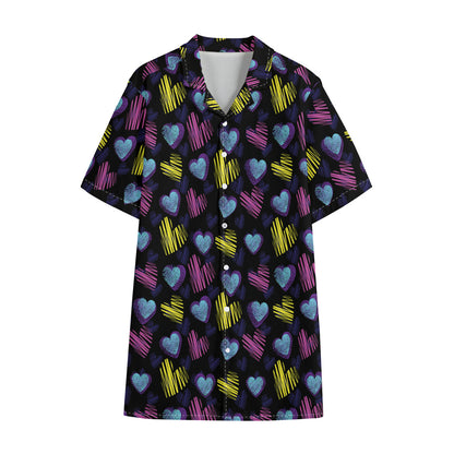 Graffiti Heart Pattern Print Cotton Hawaiian Shirt