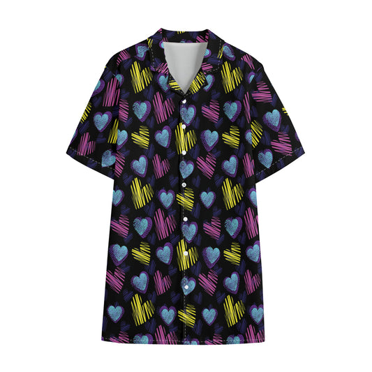 Graffiti Heart Pattern Print Cotton Hawaiian Shirt