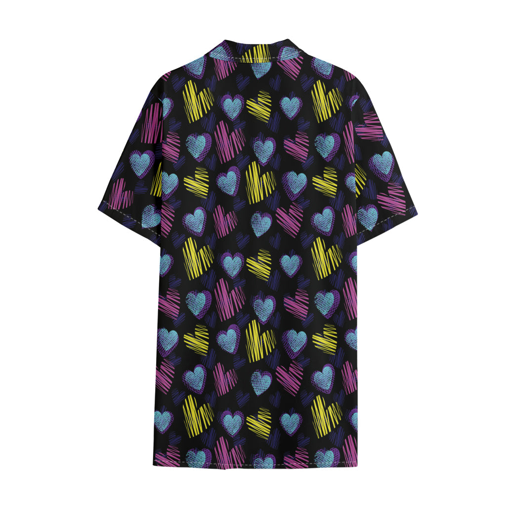 Graffiti Heart Pattern Print Cotton Hawaiian Shirt