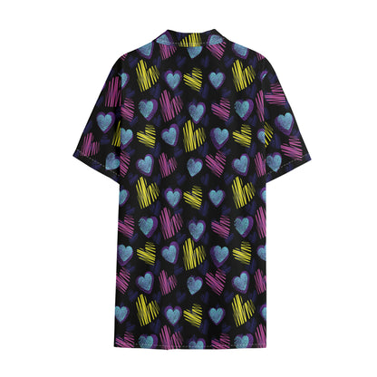 Graffiti Heart Pattern Print Cotton Hawaiian Shirt